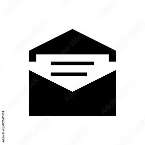 Illustration of a black envelope with a white interior and horizontal lines inside the envelope flap design