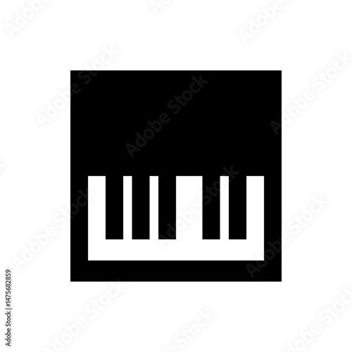 Black rectangle with white vertical bars and connecting horizontal bar at the bottom edge in a simple style
