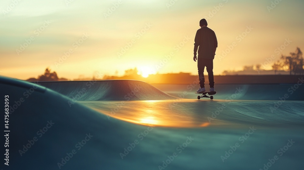 Silhouette of Skateboarder at Sunset Silhouette of Skateboarder at Sunset