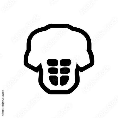 Illustration of a muscular torso with visible abs and biceps in a bold black outline on a white background