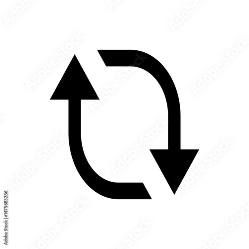 Black circular arrows rotating in opposite directions forming a loop on a white background illustration