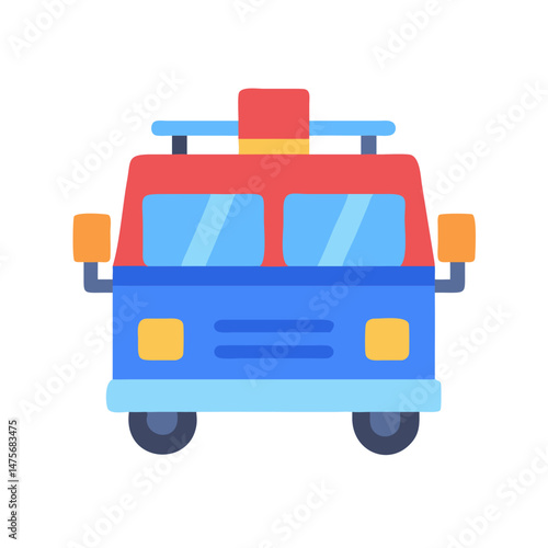 Cartoon Firetruck Icon Isolated on Black Background