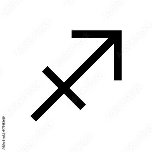 Illustration of a black sagittarius zodiac sign symbol against a white background in a simple graphic style