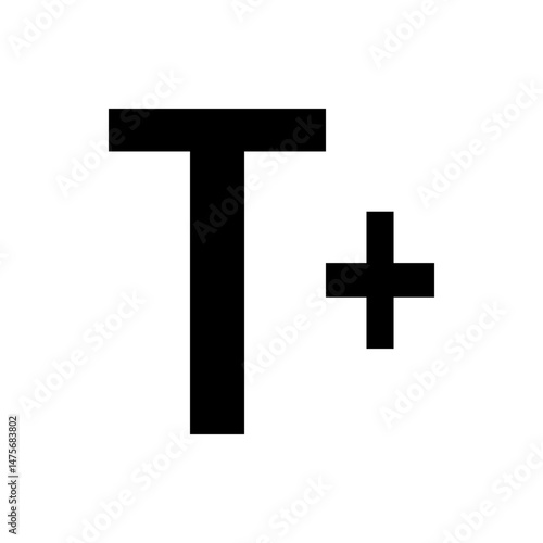 Black shapes forming a t like structure with a plus sign on a white background in a simple design style