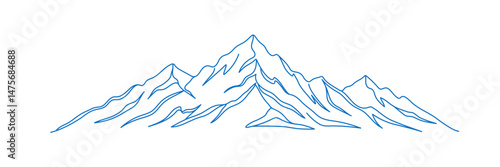 Abstract mountain range landscape background. Simple line drawing of mountains Modern one line nature illustration. Vector sunset wallpaper for icon, logo, travel poster, tourism card Editable stroke