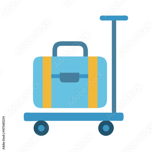 Blue Suitcase on Luggage Cart Isolated on Black