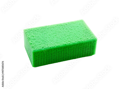 Green kitchen sponge with scrub surface, isolated on transparent background. Generative AI