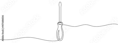 Screwdriver continuous one line drawing. Single line of screwdriver vector illustration. Continuous line drawing of screwdriver. Screwdriver linear icon. Editable stroke