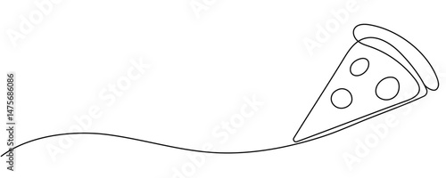 One continuous line pizza slice menu concept. Restaurant food pizzeria icon single line drawing. Hot dinner style vector graphic illustration Editable stroke