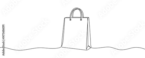 Continuous one line drawing of shopping bag. One line drawing illustration of paper bag. Reusable bag concept single line. Editable outline.
