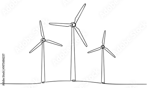 Wind farm turbine alternative energy at the sea continuous one line drawing. Renewable source energy concept vector illustration in doodle style. Contour line sign for innovation, environment design.