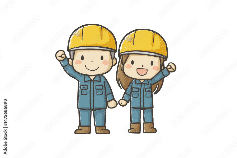 Cartoon workers smiling and posing Cartoon workers smiling and posing