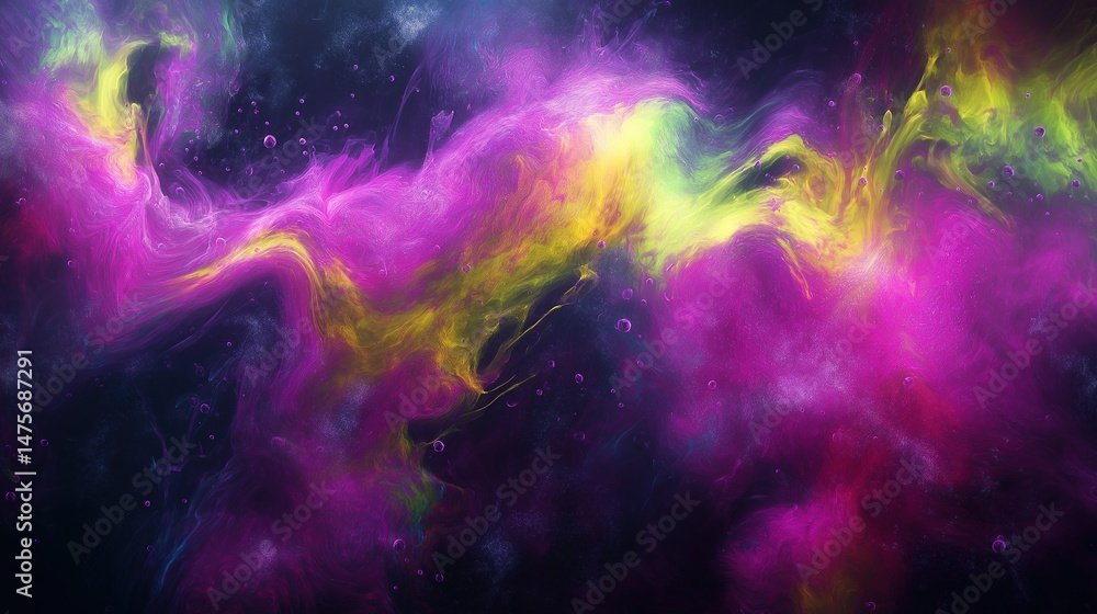 Fototapeta premium Abstract swirls of colored smoke, a dance of vibrant hues in darkness.
