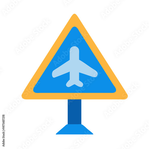 Airplane symbol on road sign, airport zone warning