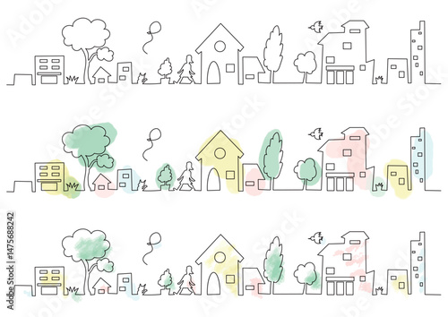 TOWN LINE ART SET 街並みセット