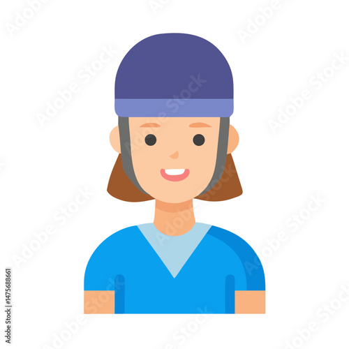 Woman with helmet, cartoon vector, flat design illustration