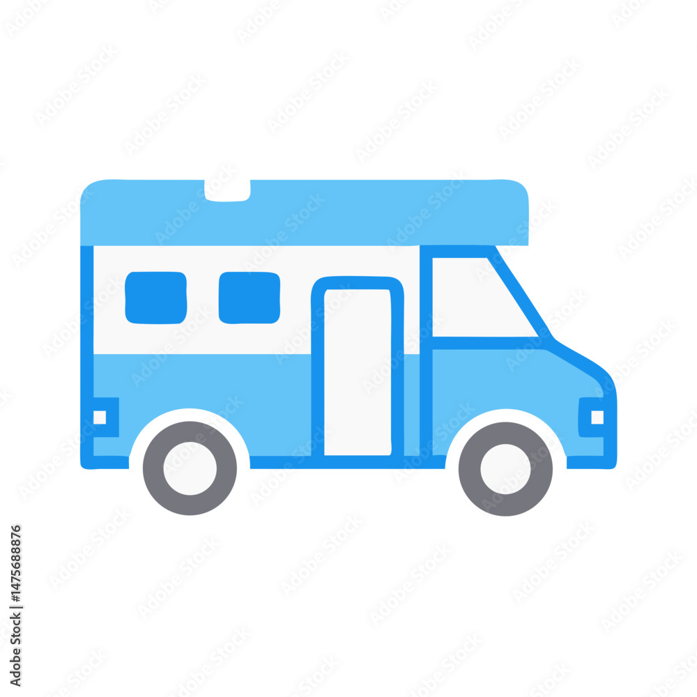 Cartoon blue camper van on a black background Cartoon blue camper van on a black background