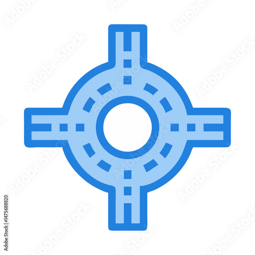 Simple Roundabout Road Junction Icon Blue and White