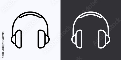 Headphones Icon – Vector Outline – Black and White Preview