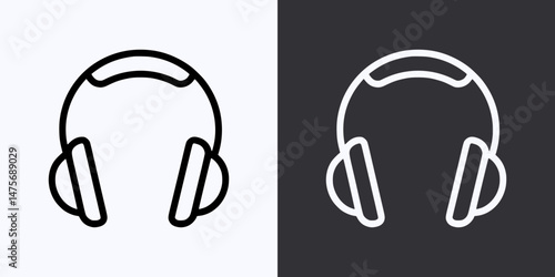 Headphones Icon – Vector Outline – Black and White Preview