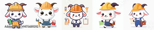 cute goat vector in architect costume