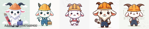 cute goat vector in architect costume