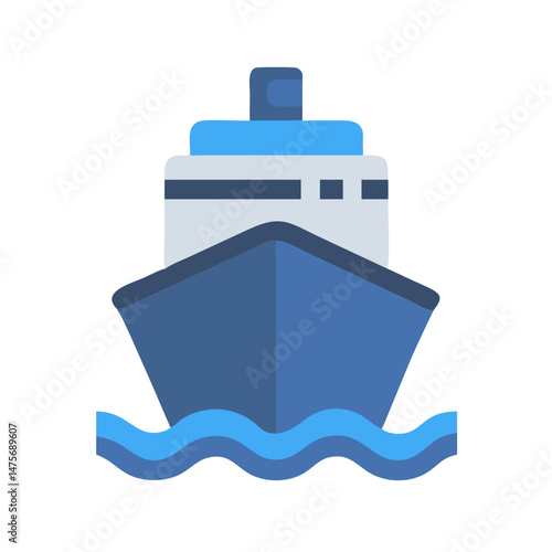 Cartoon cruise ship sailing on the blue waves