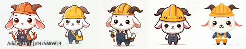 cute goat vector in architect costume