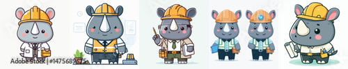 cute rhino vector in architect costume