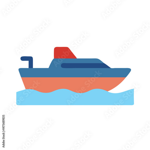 Colorful cartoon speed boat on waves at sea