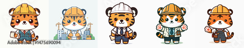 cute tiger vector in architect costume