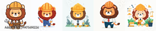 cute lion vector in architect costume