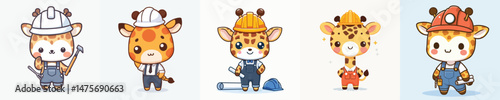 cute giraffe vector in architect costume