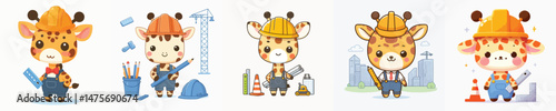 cute giraffe vector in architect costume