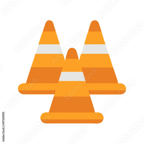 Cartoon Traffic Cones, Safety Barricades, Road Construction, Illustration