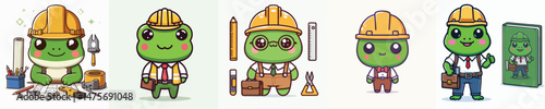 cute frog vector in architect costume