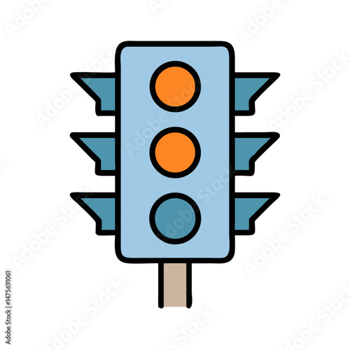 Traffic Light with Orange Lights on Black Background