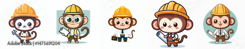 cute monkey vector in architect costume