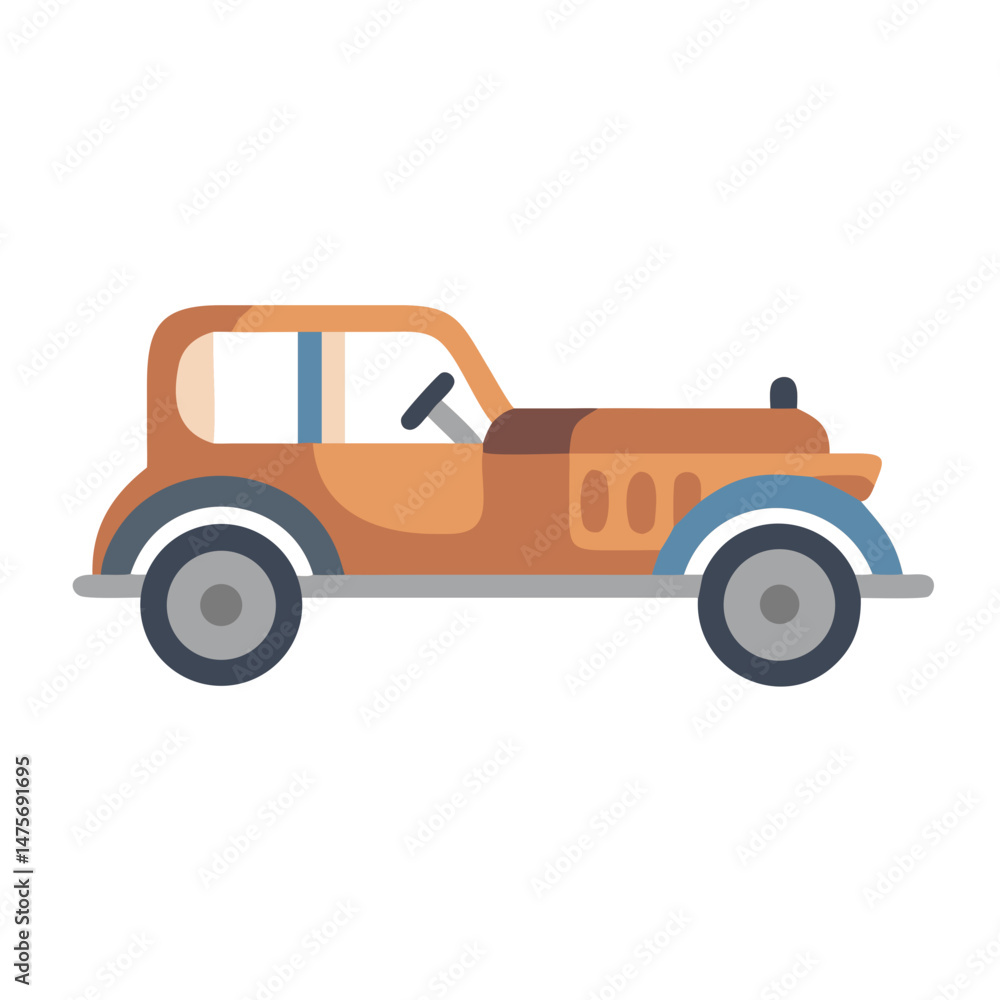 Fototapeta premium Retro car illustration, vintage automobile on black background