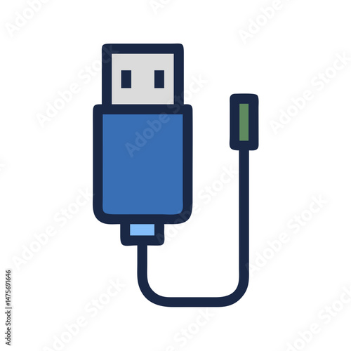 Cute Blue USB Icon Cable Technology Connector