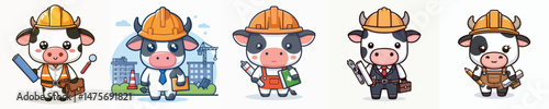 cute cow vector in architect costume