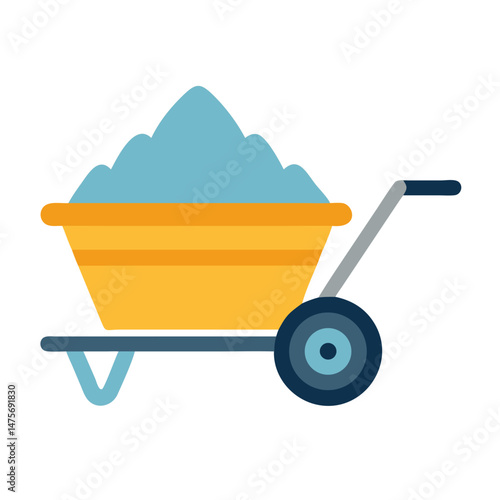 Wheelbarrow filled with sand or gravel illustration on black