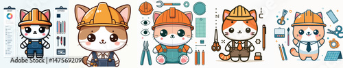 cute cat vector in architect costume
