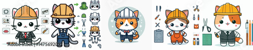 cute cat vector in architect costume