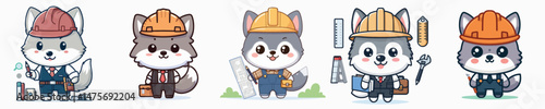 cute wolf vector in architect costume