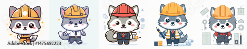 cute wolf vector in architect costume