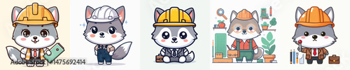 cute wolf vector in architect costume