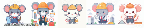 cute mouse vector in architect costume