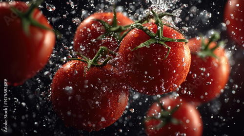 Fresh tomatoes in motion