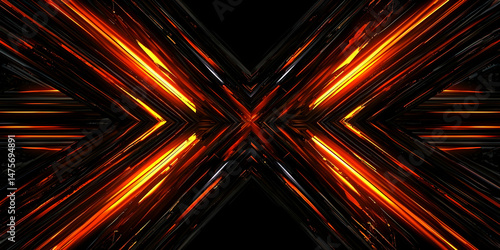 Abstract orange and black glowing lines crossing, futuristic design, background for tech, video game, or website